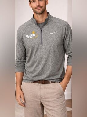Nike Dri Fit 1/4 Zip Pullover Mens L Gray Raiders Tennis Logo Athletic Running